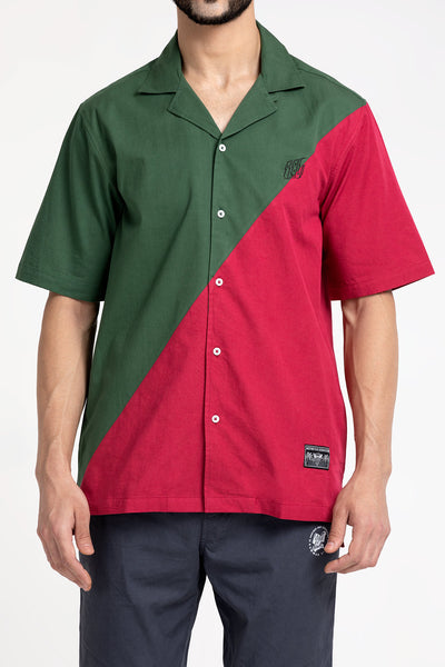 green and red diagonal cut unisex half sleeves shirt