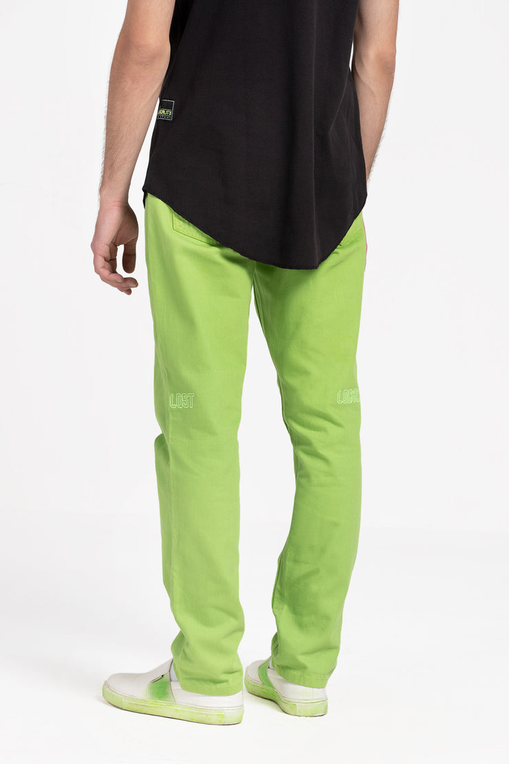 Green color over dyed denim pants