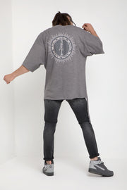 Grey color oversized drop shoulder t-shirt with back split stitch