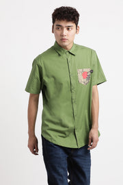 Olive Green Pocket-Printed shirt