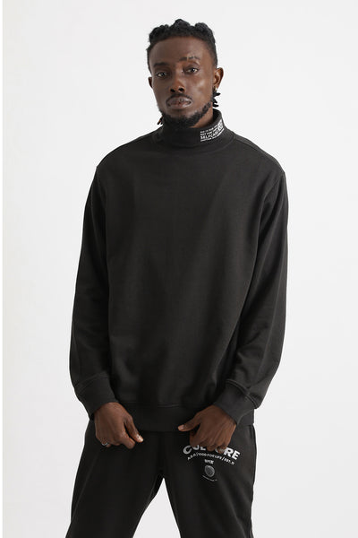 Black color turtle neck oversized unisex sweatshirt or hoodie without cap/sweatshirt