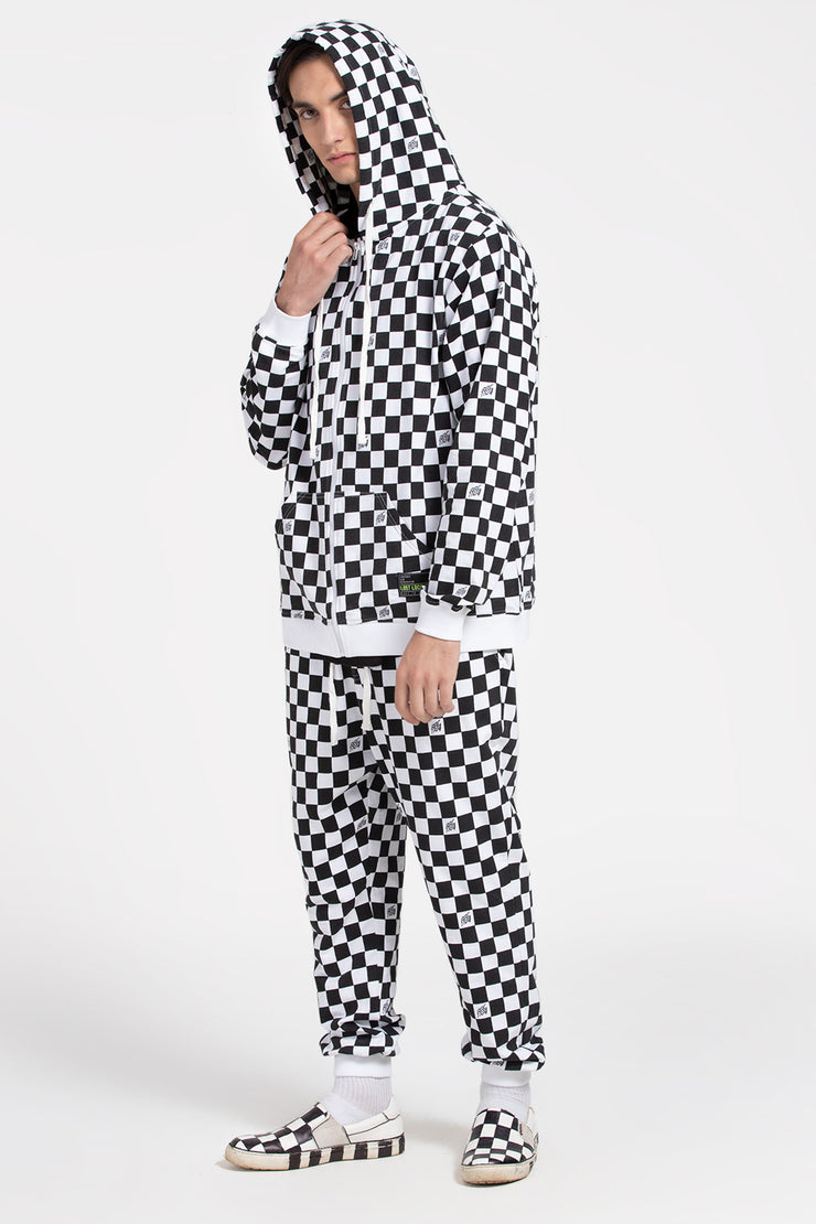 Black and white checkerboard oversized hoodie lost locality