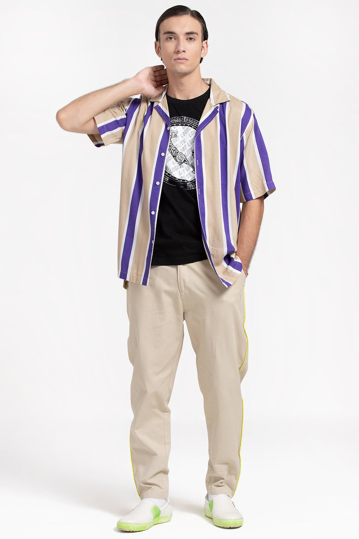 grey and purple strip pattern oversized unisex shirt