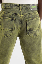 Neon yellow color enzyme wash unisex denim jeans