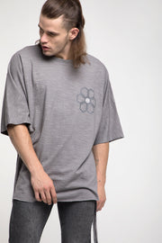 Grey color oversized drop shoulder t-shirt with back split stitch- front