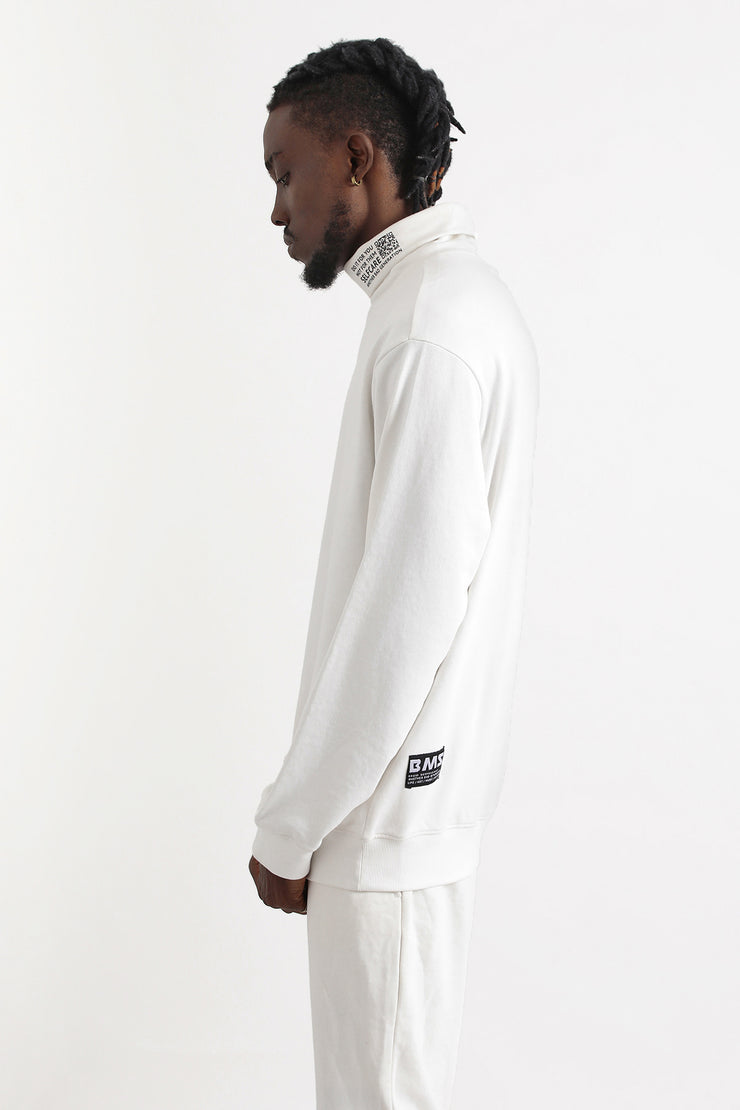 White color turtle neck oversized unisex hoodie without cap