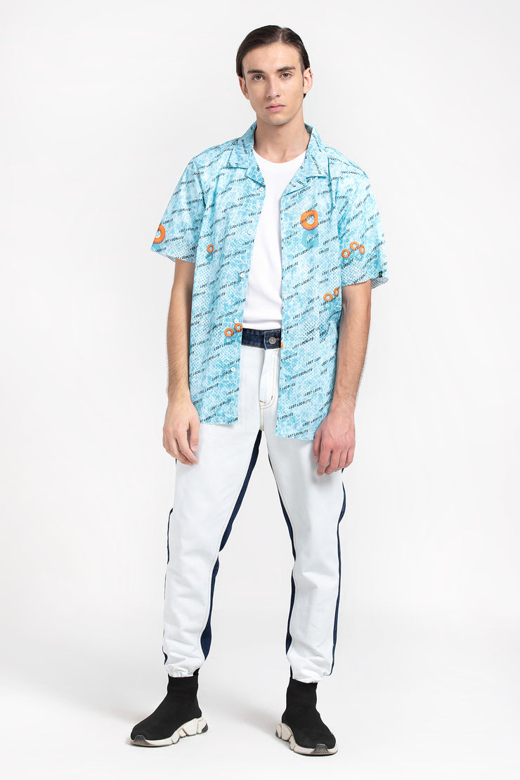 light blue color unisex printed half sleeves shirt