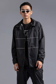 Black color unisex jacket with white piping