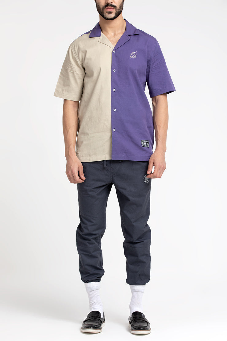 grey- purple color diagonal cut unisex shirt