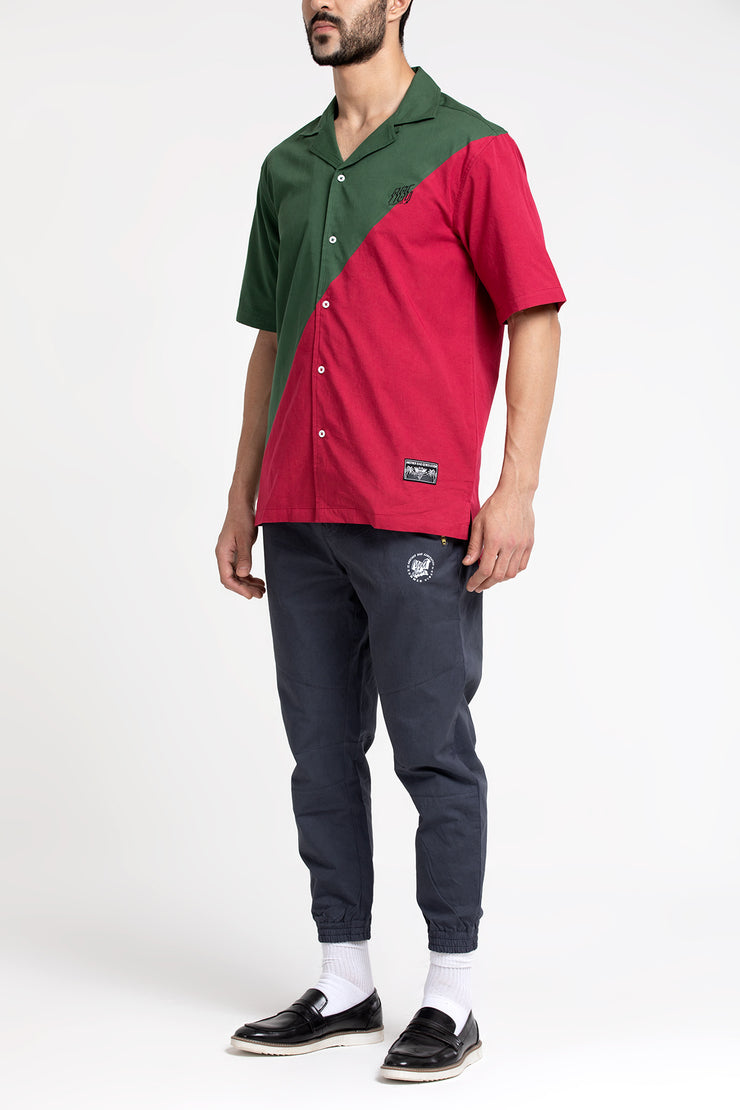green and red diagonal cut unisex half sleeves shirt
