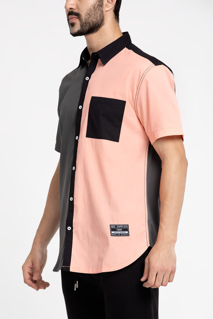 Triple color unisex block shirt in grey, black and peach color