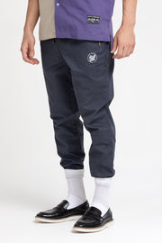 Grey twill joggers track pants with side zippers