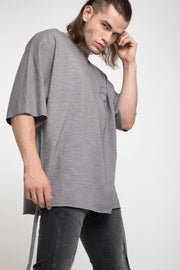 Grey color oversized drop shoulder t-shirt with back split stitch-right side