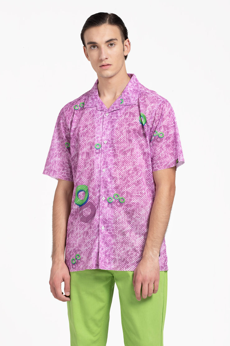 purple unisex printed half sleeves shirt
