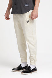 White color twill joggers with side zippers