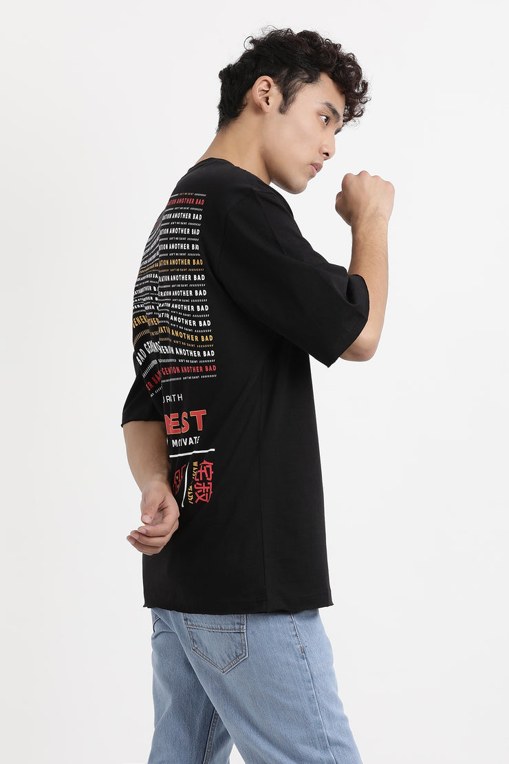 Black color oversized unisex t-shirt with front and back print