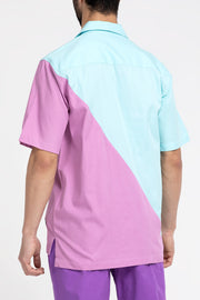 light blue and pink diagonal cut unisex shirt