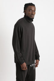 Black color turtle neck oversized unisex sweatshirt or hoodie without cap/sweatshirt