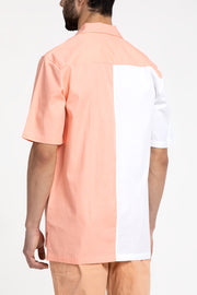 White and Peach color cut and sew open collar shirt
