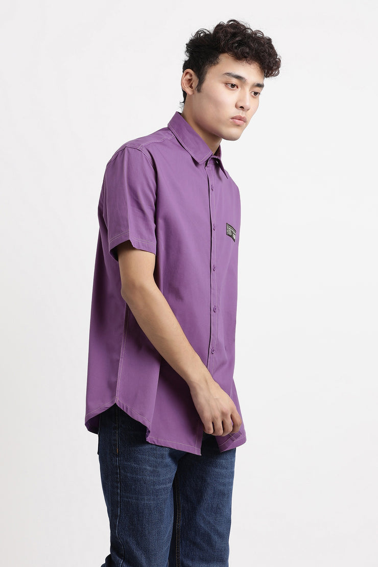 purple color half sleeves shirt with back print