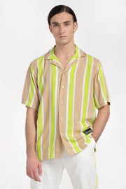 green and beige strip pattern oversized unisex shirt
