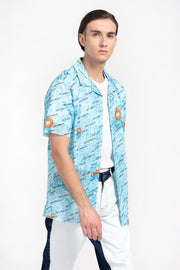 light blue color unisex printed half sleeves shirt