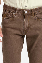 Brown color enzyme wash unisex denim jeans