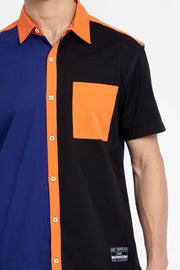 triple color block unisex shirt in blue, black and orange color