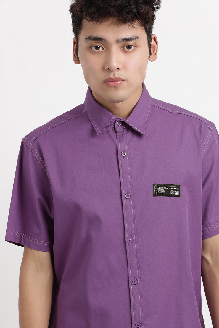 purple color half sleeves shirt with back print