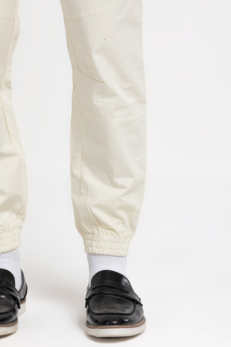 White color twill joggers with side zippers