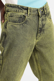 Neon yellow color enzyme wash unisex denim jeans