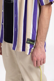 grey and purple strip pattern oversized unisex shirt