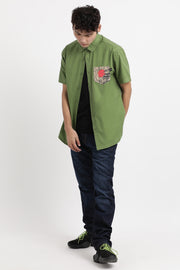 Olive Green Pocket-Printed shirt
