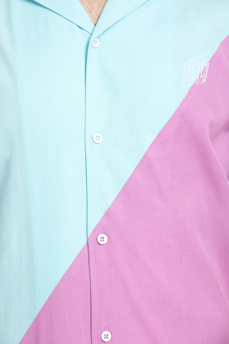 light blue and pink diagonal cut unisex shirt