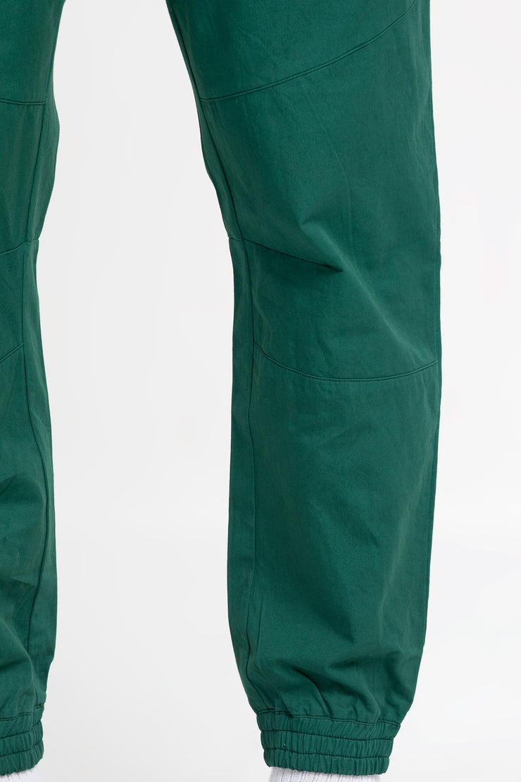 Green twill joggers track pants with side zippers