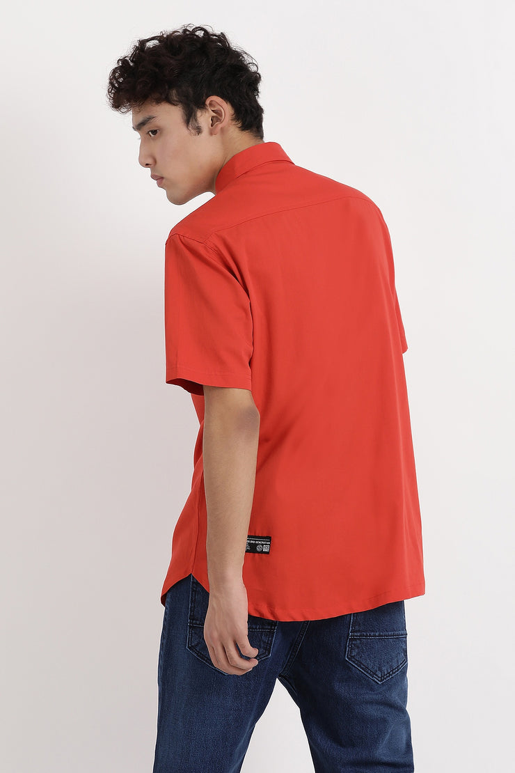printed pocket orange color shirt
