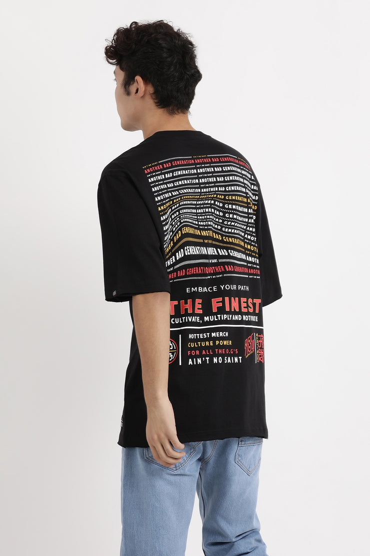 Black color oversized unisex t-shirt with front and back print