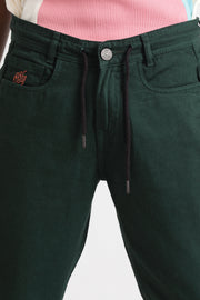 Forest green color unisex denim with snap on snap off buttons